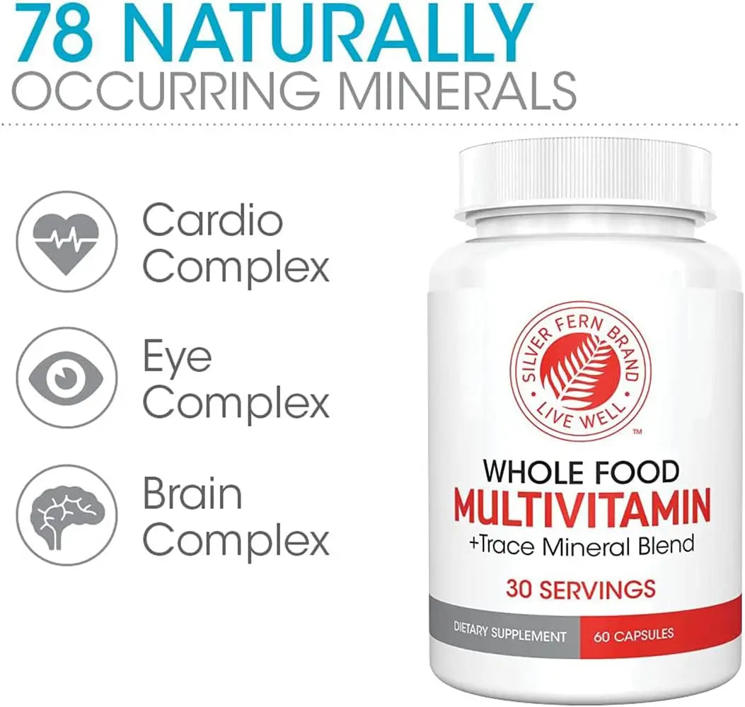 Silver Fern Whole Food Daily Multi Vitamin w/Trace Mineral Blend Supplement - 2 Bottles - 60 Vegicaps Each - 60 Day Supply Silver FernBuy Supplements Australia