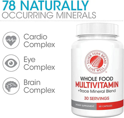 Silver Fern Whole Food Daily Multi Vitamin w/Trace Mineral Blend Supplement - 2 Bottles - 60 Vegicaps Each - 60 Day Supply Silver FernBuy Supplements Australia