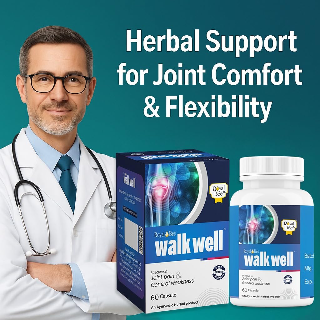 Royal Bee Walkwell Capsules – 60 Capsules – Supports Joint Pain & Inflammation Relief · Useful in Osteoarthritis · Promotes Flexibility & Mobility · Clinically Studied Herbal Ingredients GenericBuy Supplements Australia