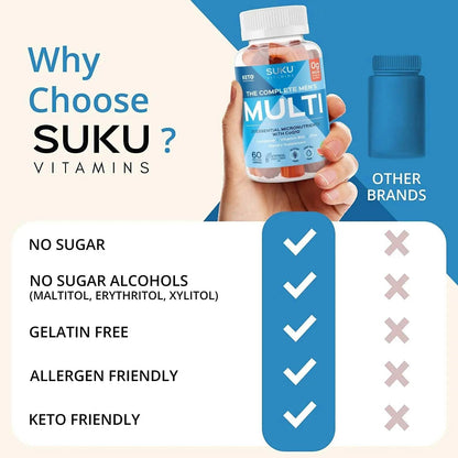SUKU Men's Daily Multivitamin Gummies – Vitamins A, B12, C, D3, E, Zinc, CoQ10 & Lycopene – Prostate, Heart & Immune Support SUKUBuy Supplements Australia