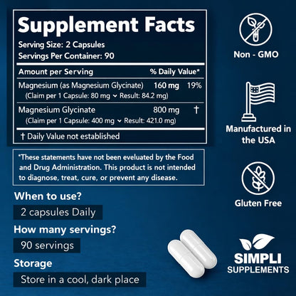 Magnesium Glycinate 400mg per Serving – High Absorption – Gentle on Stomach – Supports Sleep, Relaxation, Muscle, Bone & Immune Health – Non-GMO, Vegan, 180 Capsules Simpli SupplementsBuy Supplements Australia