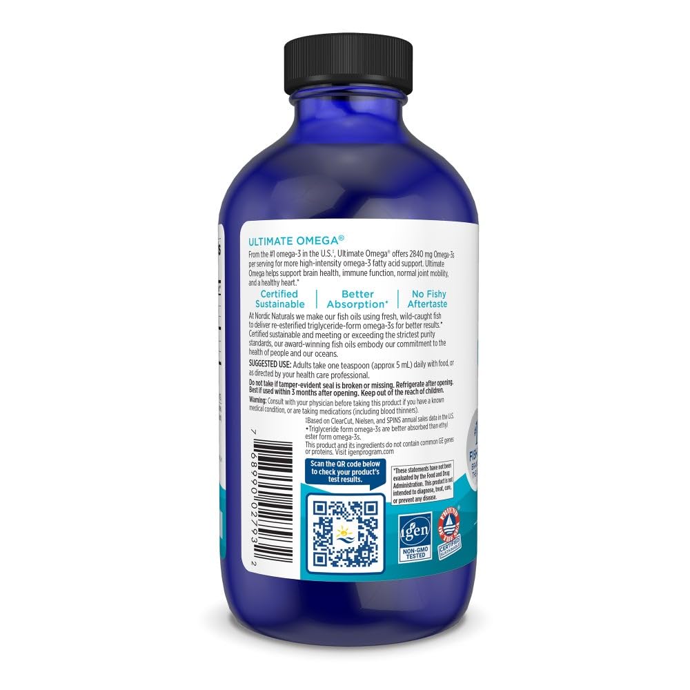 Nordic Naturals Ultimate Omega Liquid, Lemon Flavor - 8 oz - 2840 mg Omega-3 - High-Potency Fish Oil Supplement with EPA & DHA - Promotes Brain & Heart Health - Non-GMO - 48 Servings Nordic NaturalsBuy Supplements Australia
