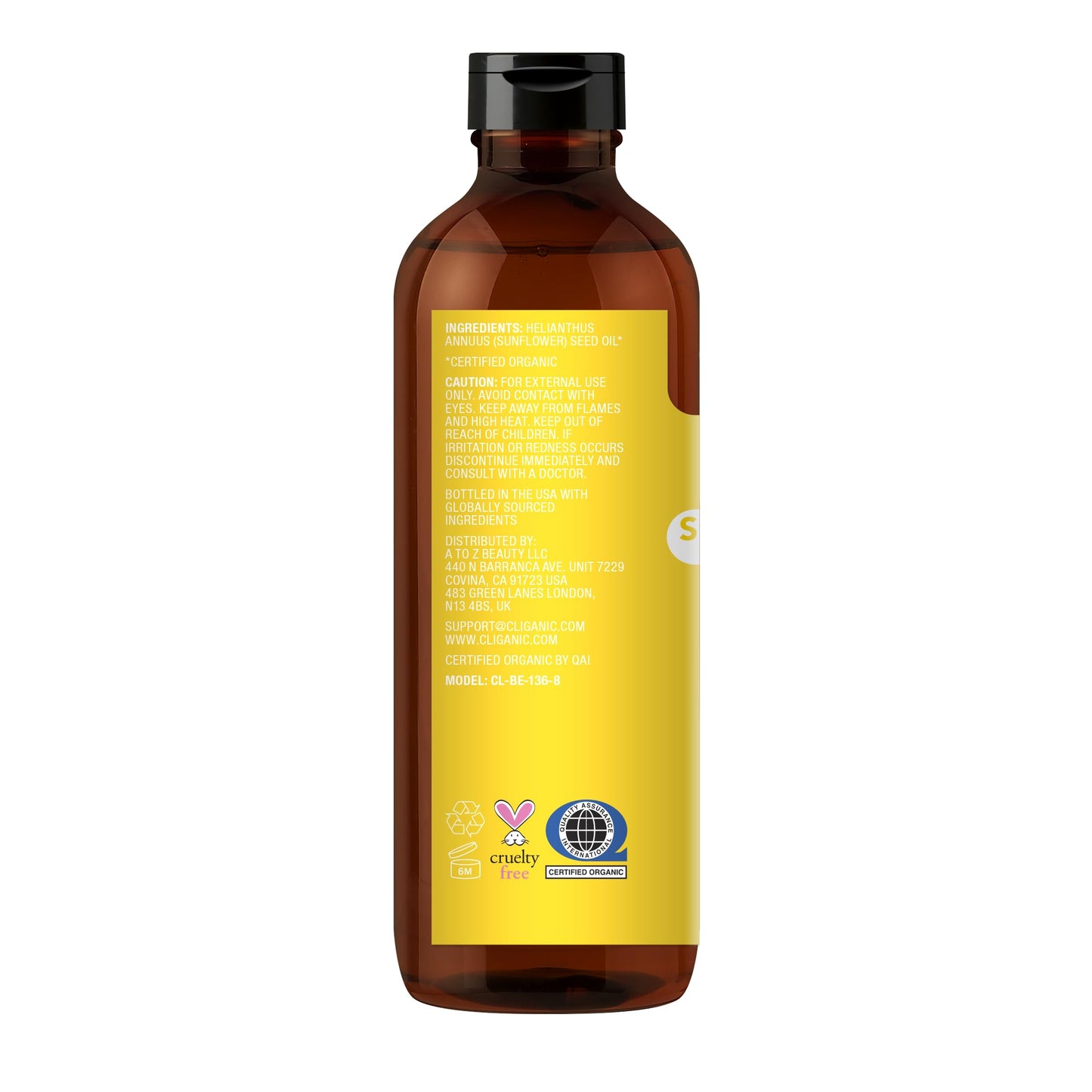 Cliganic Organic Sunflower Oil, 100% Pure (8oz) - For Skin, Hair & Face | Natural Cold Pressed Unrefined CliganicBuy Supplements Australia