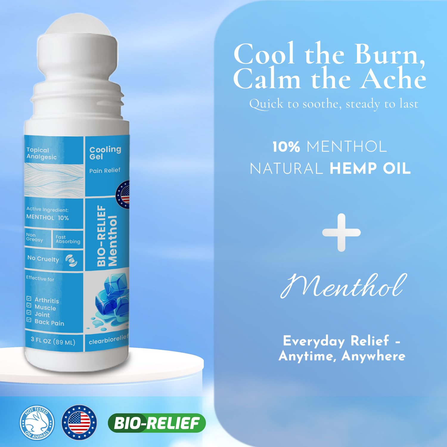 BIO-Relief Pain Roll On w 10% Menthol & Arnica | Highly Effective, Cool & Topical Pain Relief Extra Strength for Arthritis, Muscle, Joint, & Back - Easy Roll On Maximum Strength, Made in USA Scientific Solutions GlobalBuy Supplements Australia