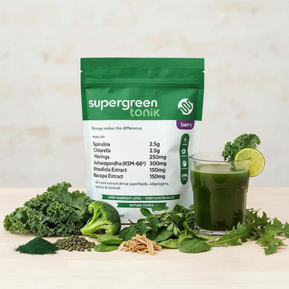 SUPERGREEN TONIK 100% Natural Greens Superfood Powder – Daily Supplement with 40 Superfoods, Vitamins and Minerals – Supports Energy, Stress and Immunity – 30 Days 360 Grams Berry Flavor (1 Bag) SUPERGREEN TONIKBuy Supplements Australia