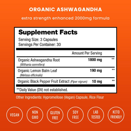 NutraChamps Organic Ashwagandha Capsules, 2000mg Adrenal Fatigue, Thyroid & Mood Support Ashwagandha Supplements, Ashwagandha Root Powder & Lemon Balm, Superior Absorption with Black Pepper NutraChampsBuy Supplements Australia