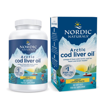 Nordic Naturals Arctic Cod Liver Oil, Lemon - 180 Soft Gels - 750 mg Total Omega-3s with EPA & DHA - Heart & Brain Health, Healthy Immunity