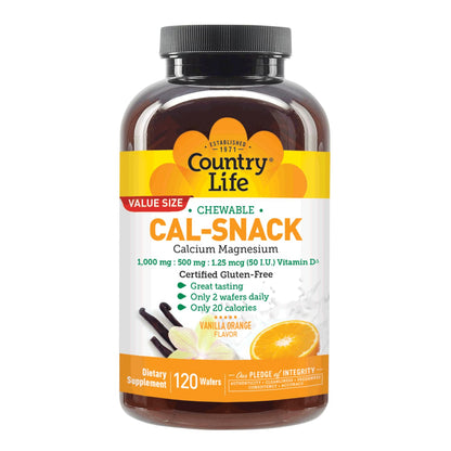Country Life Cal-Snack - Chewable Calcium Magnesium Supplement wafers with Vitamin D3, Easy to Digest, Vanilla Orange Flavor, Dietary Supplement Country LifeBuy Supplements Australia