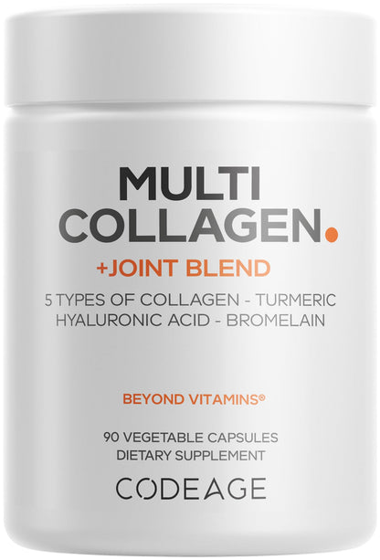 Codeage Multi Collagen Protein + Joint Blend Supplement, Hyaluronic Acid, Bromelain, Turmeric, Ginger, Boswellia, Astaxanthin - Hydrolyzed Bovine Collagen