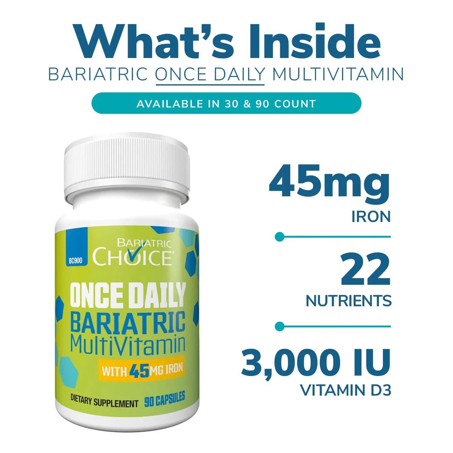 Bariatric Choice Multivitamin & Calcium Bundle (1-Month Supply) | 45mg Iron Multivitamin + 500mg Calcium Citrate with D3 & Probiotics | Bariatric Choice