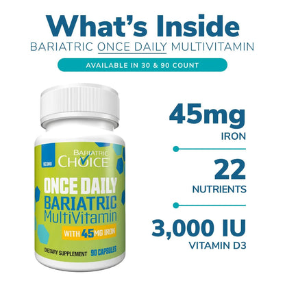 Bariatric Choice Multivitamin & Calcium Bundle (1-Month Supply) | 45mg Iron Multivitamin + 500mg Calcium Citrate with D3 & Probiotics | Bariatric Choice