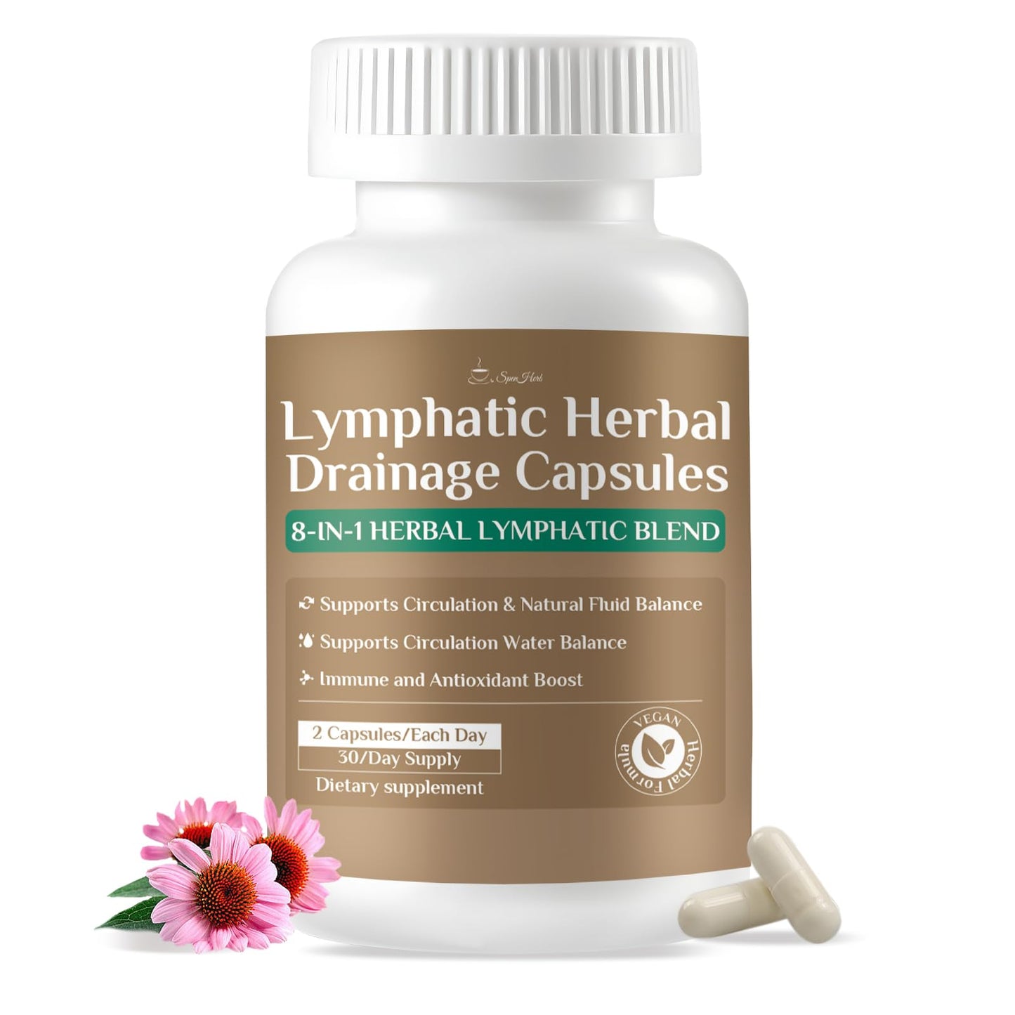 SpenHerb Lymphatic Drainage Capsules Supplements, 8-in-1 Herbal Lymphatic Blend Support Circulation and Natural Fluid Balance, Non-GMO Pure,60 Capsules/1 Pack SpenHerbBuy Supplements Australia