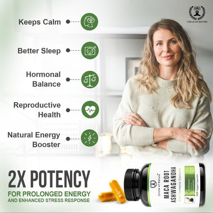 Maca Root 10,000 mg, Ashwagandha 6000mg Extract, Capsules for Men & Women CIRCLE OF NATUREBuy Supplements Australia