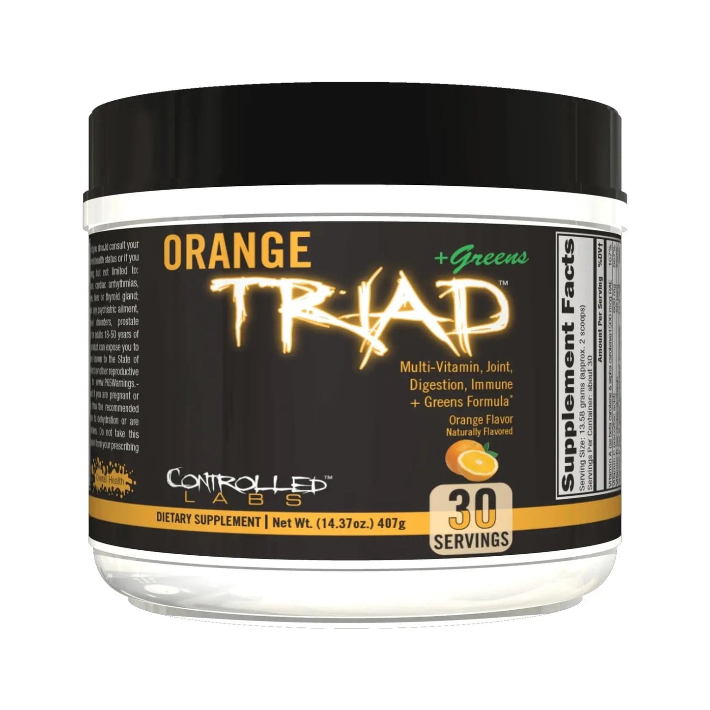 CONTROLLED LABS Orange Triad Plus Greens for Men and Women, 30 Servings Iron Free Sports Supplement for Overall Health CONTROLLED LABS