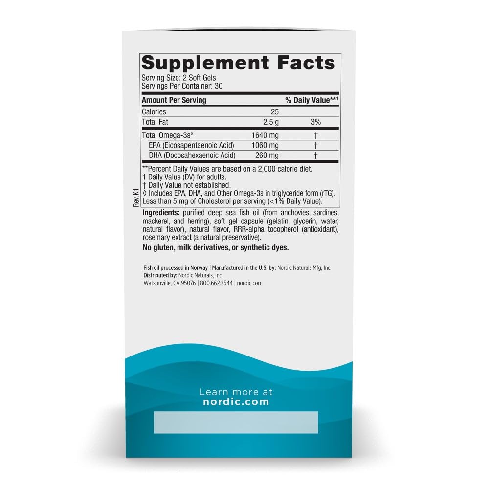 Nordic Naturals EPA Xtra, Lemon - 60 Soft Gels - 1640 mg Omega-3 - High-Intensity EPA Formula for Positive Mood, Heart Health & Healthy Immunity - Non-GMO - 30 Servings Nordic NaturalsBuy Supplements Australia