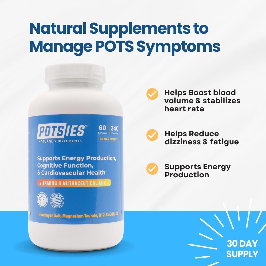 Potsies POTS Supplement Vitamin & Nutraceutical Mix Capsules for Pots Syndrome | POTS Management Essentials | 240 Capsules - 30 Day Supply PotsiesBuy Supplements Australia