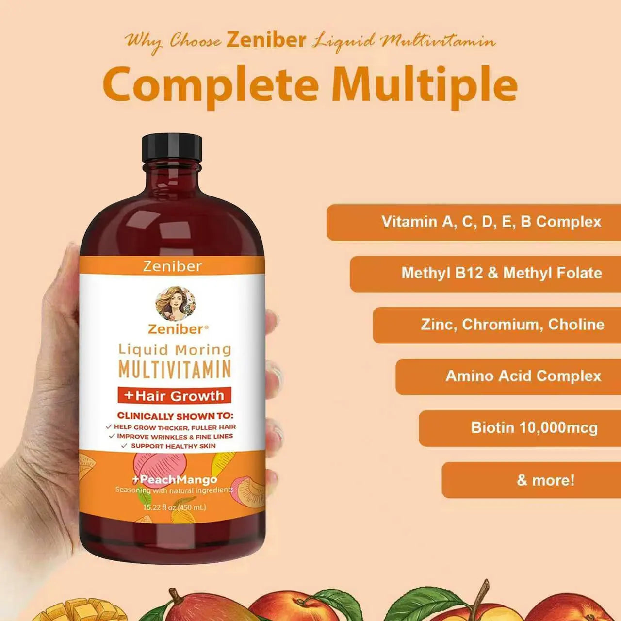 Zeniber MaayRuth Multivitamins Hair Growth| Liquid Multivitamin for Hair Growth | Biotin 10000mcg | Hair & Skin Support Supplement | Zeniber