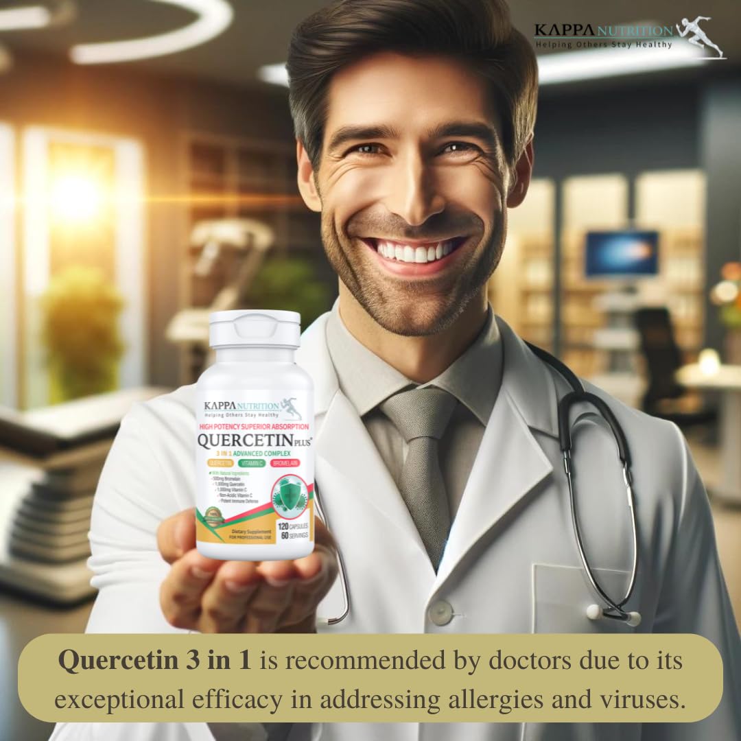 QUERCETIN PLUS, Quercetin 1,000mg, Bromelain 500mg and Vitamin C 1,000mg, (120 Capsules), 3 in 1 from Bioflavonoids, Supports Immune, Cardiovascular & Respiratory Health, Seasonal Allergy Relief. KAPPA NUTRITIONBuy Supplements Australia
