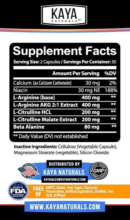 Kaya Naturals - Nitric Blast Potent All-Natural Herbal Supplement for Maximum Health Benefits | Pre-Workout | Increased Energy | Improved Nighttime Performance | - 60 Capsules