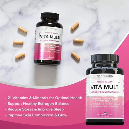 Vitauthority Multivitamin for Women Women’s Daily Multi-Vitamin Supplement with DIM, Iodine, Ashwagandha Supports Youthful Complexion Vitauthority