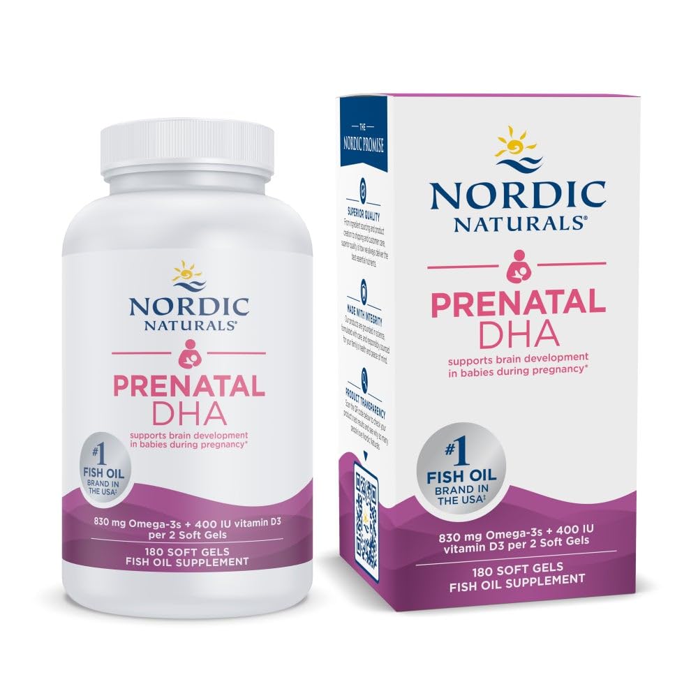 Nordic Naturals Prenatal DHA, Unflavored - 180 Soft Gels - 830 mg Omega-3 + 400 IU Vitamin D3 - Supports Brain Development in Babies During