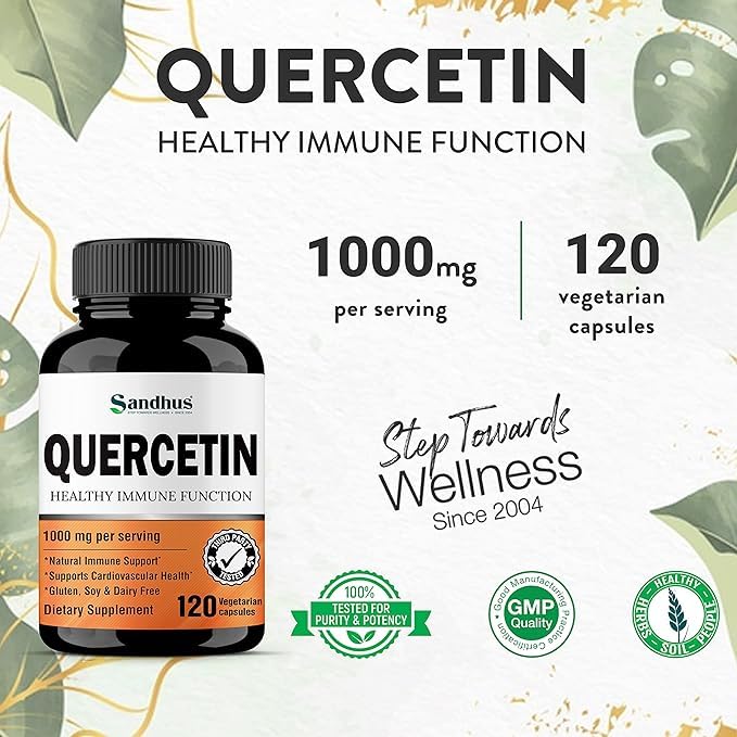 Sandhu's Quercetin 1000mg Per Serving 120 Count(Pack of 2) Vegetarian Capsules Sandhu'sBuy Supplements Australia