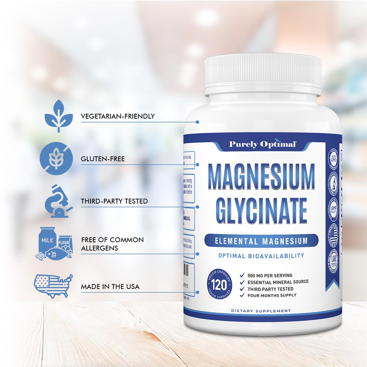 Purely Optimal Magnesium Glycinate 500mg – Sleep Support & Stress Relief – Gentle, High Absorption Magnesium Supplement for Muscle Relaxation, Calm & Nerve Support – 120 Capsules Purely OptimalBuy Supplements Australia