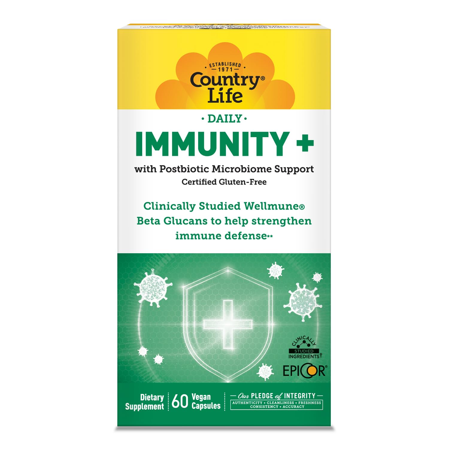 Country Life Immunity+ Supplement, 60 Capsules - Supports Immune and Gut Health - for Men and Women - Clinically Studied Ingredients, Vegan, Gluten Free, Certified B Corporation Country LifeBuy Supplements Australia