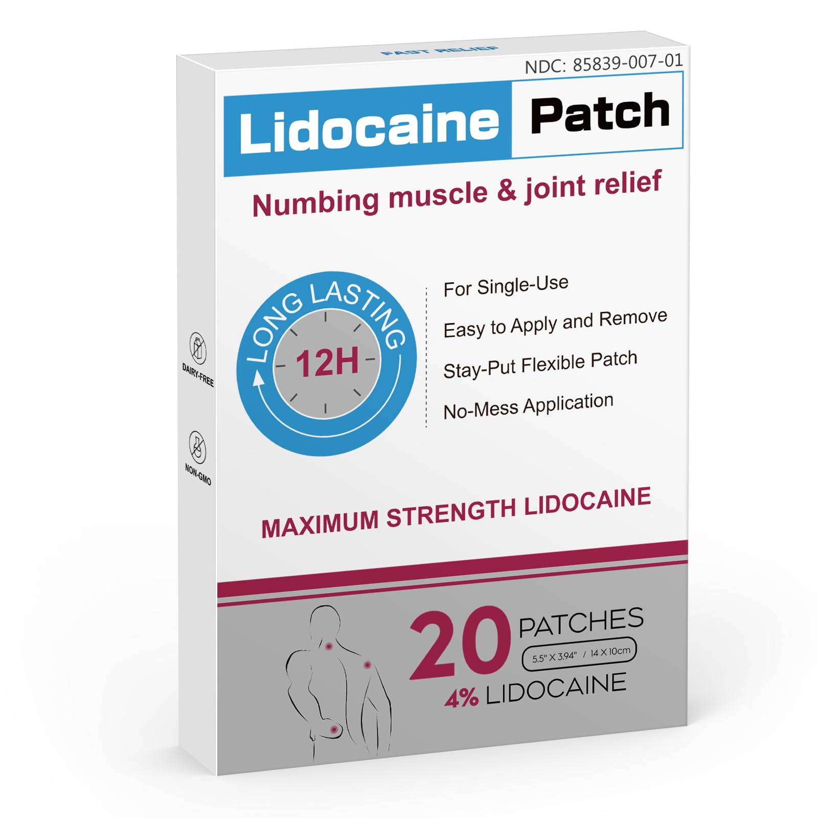 YOAPA 4% Lidocaine Pain Relief Patches | Maximum Strength Numbing Gel Patch for Back, Neck, Knee, Shoulder & Joint Pain | Up to 12 Hour Temporary Relief | 20 Count - G41 YOAPABuy Supplements Australia