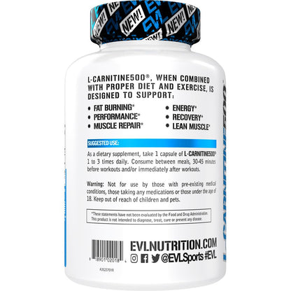 EVL L-Carnitine Supplement for Weight Loss Support - L carnitine 500mg Diet Pills EvlutionBuy Supplements Australia