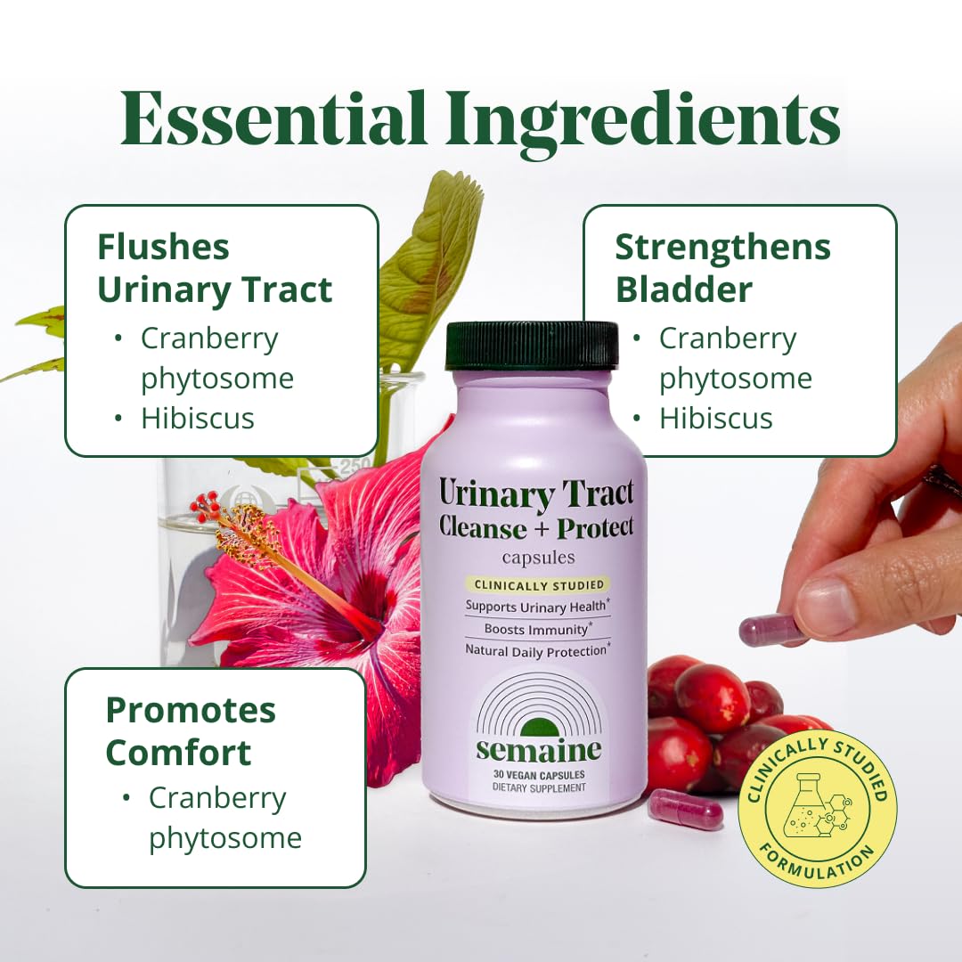 Semaine Urinary Tract Cleanse & Protect – 30 ct, Bladder Support Supplement for Women, Flushes Urinary Tract. Combines Cranberry Proanthocyanidins with Hibiscus. SemaineBuy Supplements Australia