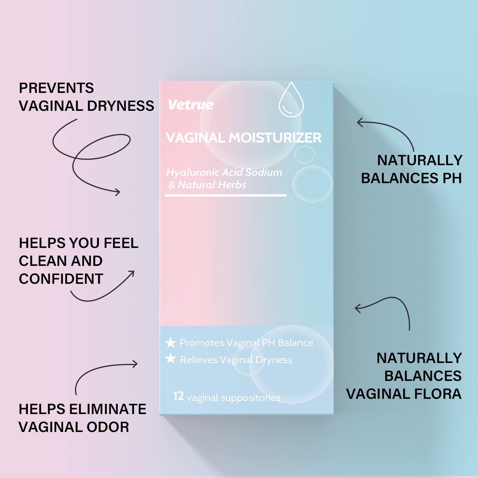 vetrue Intimate Moisturizer, Vaginal Suppository for Dryness & Discomfort, Feminine Long Lasting vetrueBuy Supplements Australia