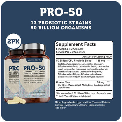 Vitamin Bounty Pro-50 Probiotics Supplement- 13 Probiotic Strains, Gut Health Vitamin BountyBuy Supplements Australia