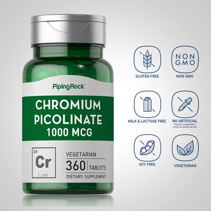 Chromium Picolinate 1000 mcg | 360 Tablets | Chromium Supplement | Vegetarian, Non-GMO Piping RockBuy Supplements Australia