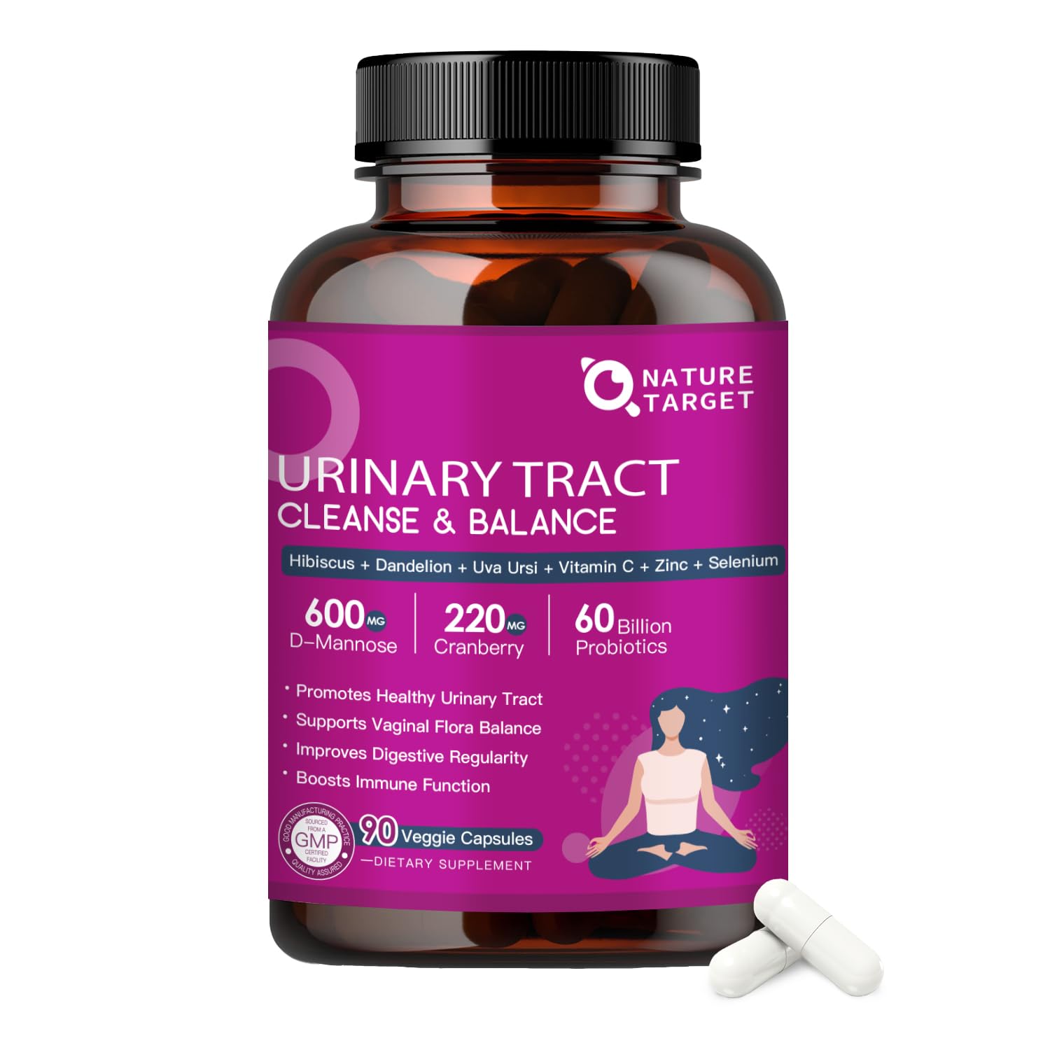 NATURE TARGET Probiotics for Women Urinary Tract Health with D Mannose & Cranberry - 60 Billion CFUs Vaginal Probiotics for Digestive Health, UTI & PH Balance with Prebiotics - 90 Capsules NATURE TARGETBuy Supplements Australia