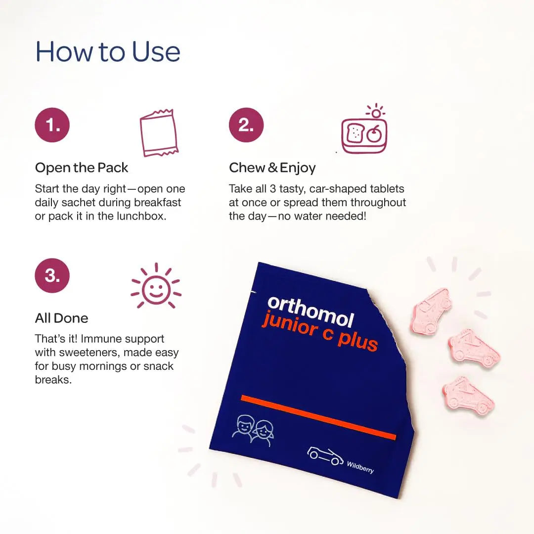 Orthomol Immun Junior C Plus, Kid's Multivitamin, Wildberry Flavor, 30-Day Supply Orthomol