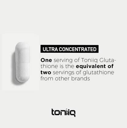 Toniiq Ultra High Strength Glutathione Capsules - 1000mg Concentrated Formula - 98%+ Highly Purified and Bioavailable - Non-GMO Fermentation