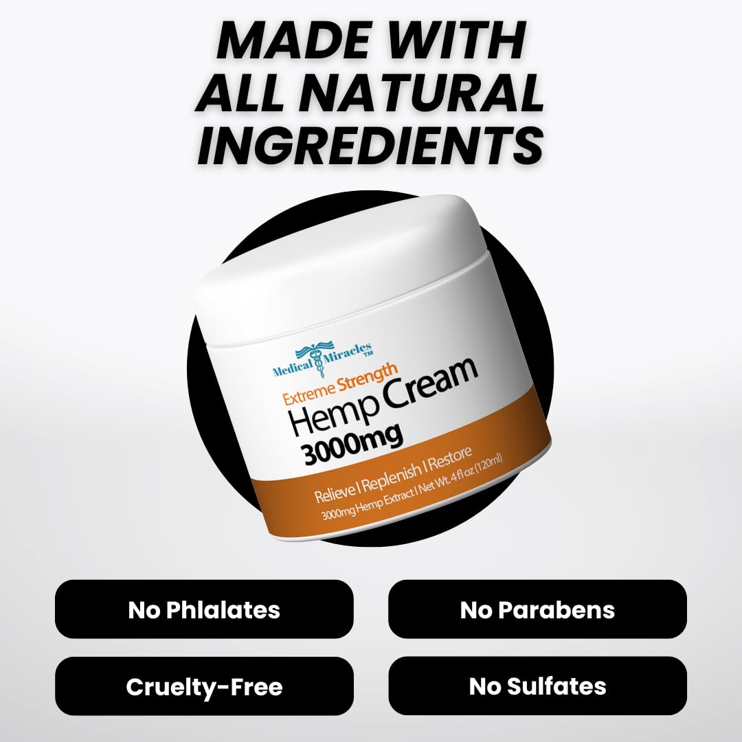 Medical Miracles Hemp Relief Cream - Ideal for Muscles, Joints, Neck, Back, Elbows, Hands, Feet, and Knees - (3000mg) Medical MiraclesBuy Supplements Australia