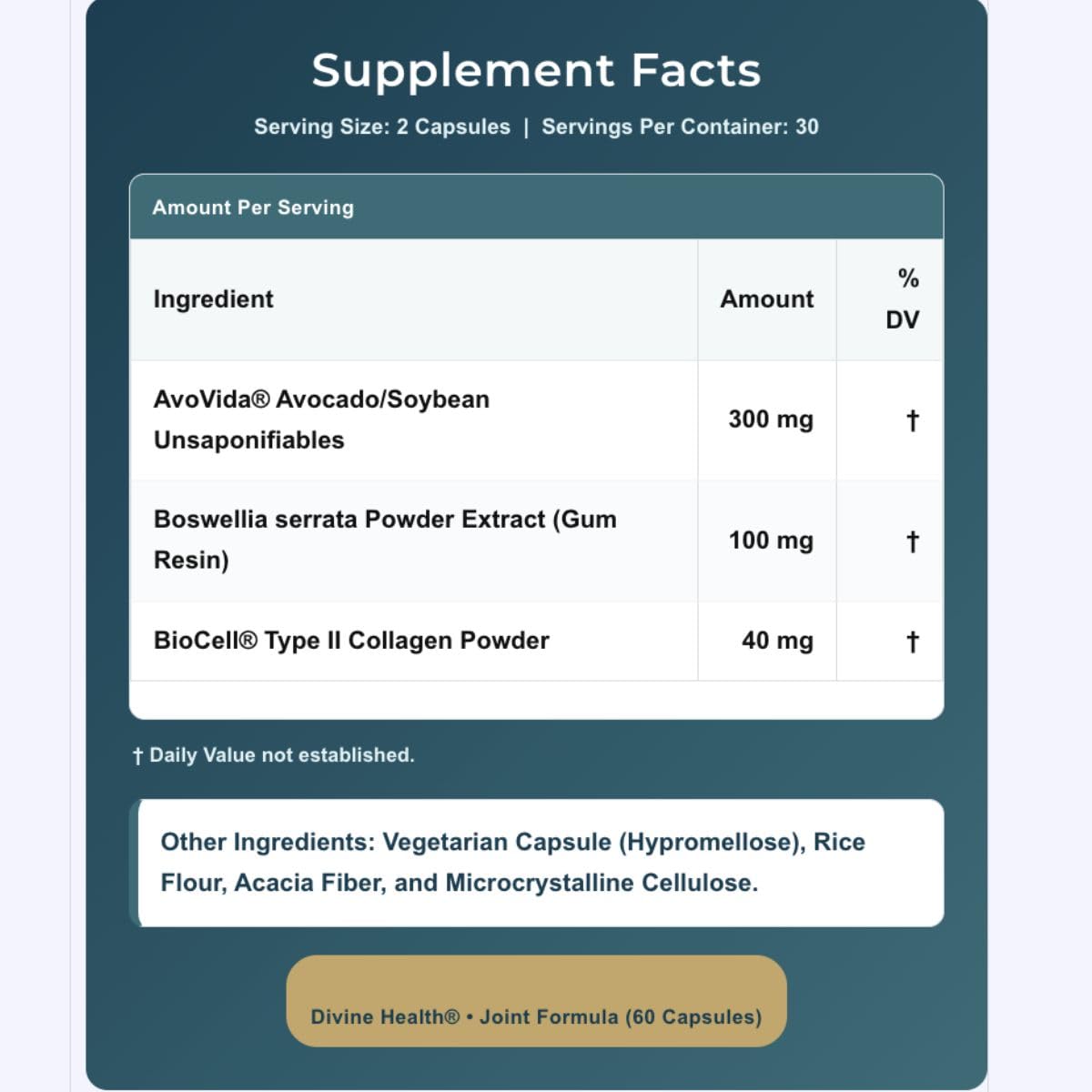 Dr. Colbert, MD Joint Formula | by Divine Health | Joint Health | AvoVida | Boswellia | 60 Capsules | 30 Servings Divine HealthBuy Supplements Australia
