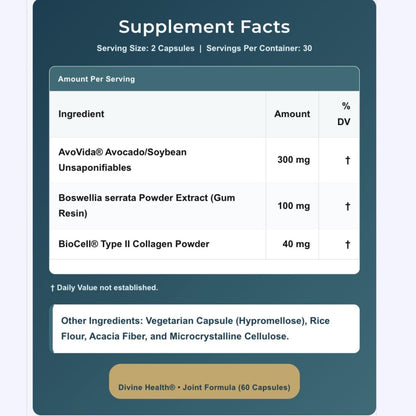 Dr. Colbert, MD Joint Formula | by Divine Health | Joint Health | AvoVida | Boswellia | 60 Capsules | 30 Servings Divine HealthBuy Supplements Australia