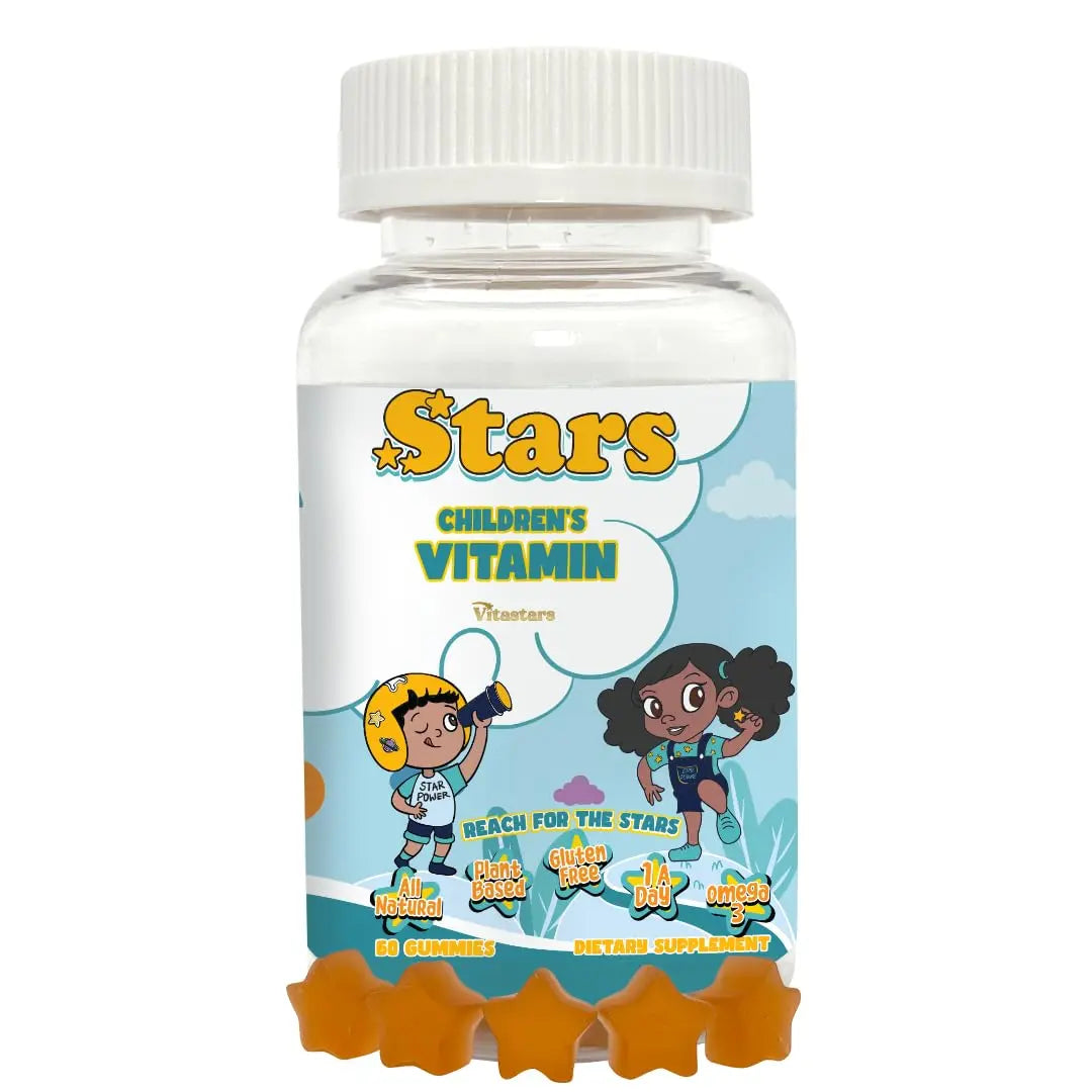 Stars Kids Multivitamin Gummies with Omega 3, Vitamins for Kids with A, B, C, D, Plant Based Multi Vitamins for Children, Manganese Vitastars