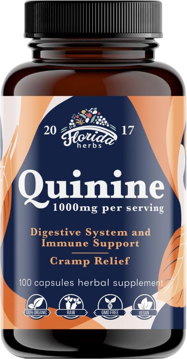 FLORIDA HERBS Quinine for Leg Cramps 1000 mg - 110 Capsules - Cinchona Bark Extract Supplement - Quinine Capsules - Vegan, Non - GMO FLORIDA HERBSBuy Supplements Australia