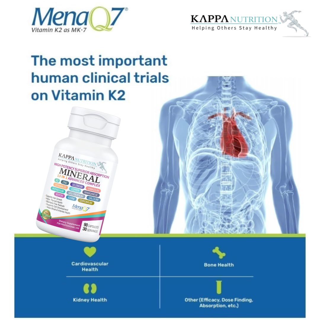 KAPPA NUTRITION (90 Capsules,Vitamin K2, Vitamin D3, Zinc, Selenium, Vanadium, Copper, Manganese, Potassium, Molybdenum, Calcium, Chromium, Iodine, Boron,