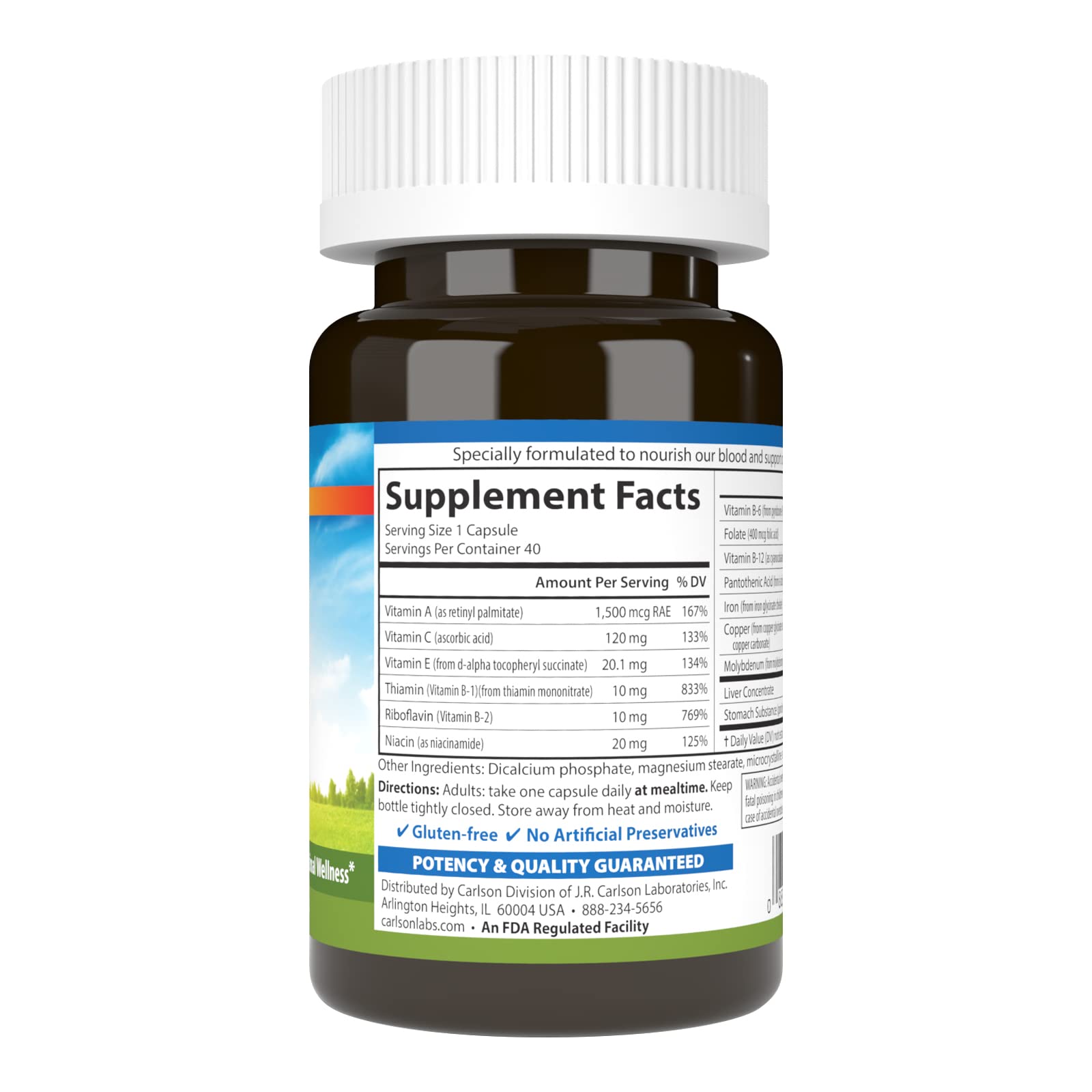Carlson - Blood Nutrients, 28 mg Iron, Blood Development, Iron Absorption & Optimal Wellness, 40 Capsules CarlsonBuy Supplements Australia