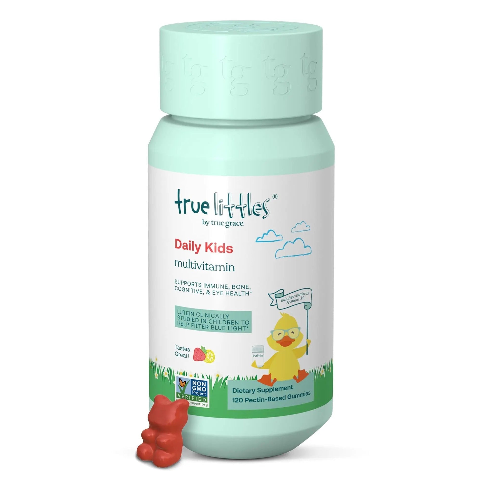 True Grace True Littles Daily Kids Multi - 120 Pectin Gummies - Immune, Cognitive, Bone & Eye Support - Clinically Studied Lutemax Kids Lutein True Grace