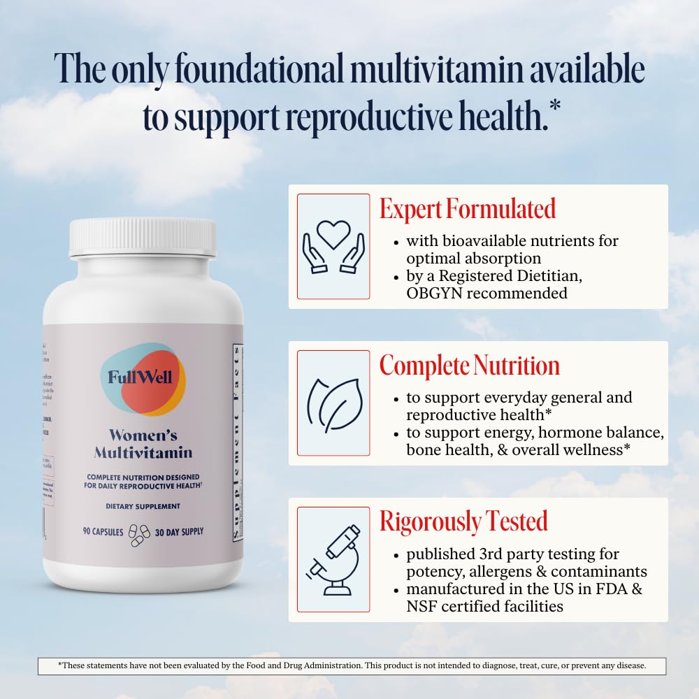 FullWell Women's Multivitamin - Daily Multivitamin for Reproductive Health - Supports Future Fertility, Hormone Balance & Overall Wellness - Antioxidant Blend - CoQ10 & PQQ - 90 Count (30 Servings) FullWellBuy Supplements Australia