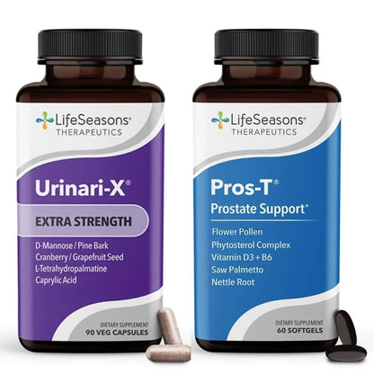 LifeSeasons Urinari-X Extra Strength + Pros-T Bundle – Urinary Tract & Prostate Health – Fast UTI Relief, Bladder Comfort, Supports Normal Urinary Flow – 90 Capsules & 60 Softgels LifeSeasonsBuy Supplements Australia