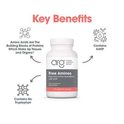 Nutricology Free Aminos Supplement - Essential Amino Acids Complex, Lean Muscle Mass Support, Vegetarian Capsules - 100 Count Allergy Research GroupBuy Supplements Australia