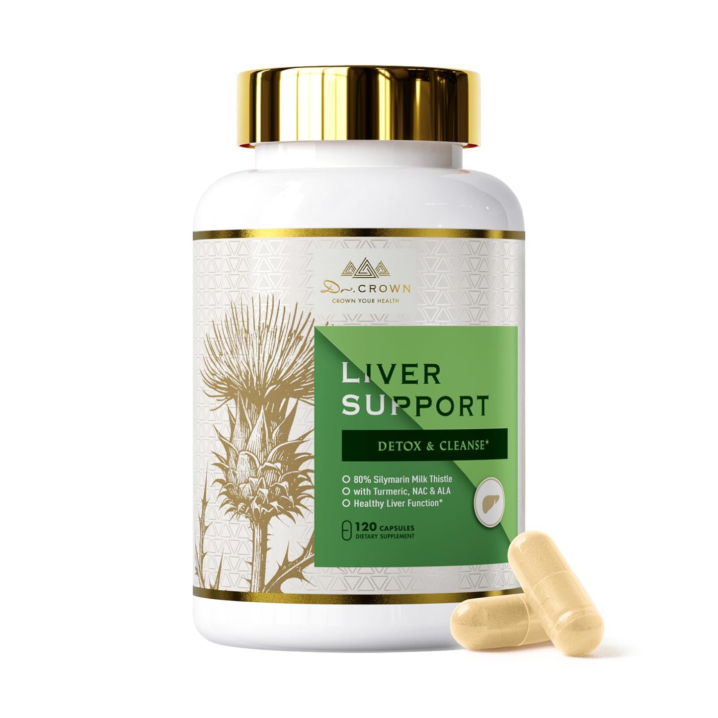 DR. Crown Liver Cleanse Detox & Repair - Milk Thistle Supplement, with Silymarin, N-Acetyl Cysteine(NAC), Artichoke, Turmeric & Dandelion for Liver Detox, Cleanse, Gluten Free, Non-GMO - 120 Capsules DR. CROWNBuy Supplements Australia