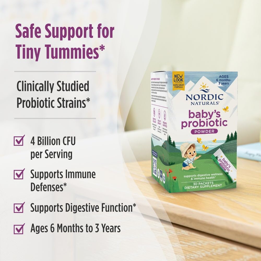 Nordic Naturals Children's Vegan Probiotic Powder Bundle - Baby’s Nordic Flora Probiotic Powder, Unflavored - 30 Packets - 4 Billion CFU Nordic NaturalsBuy Supplements Australia